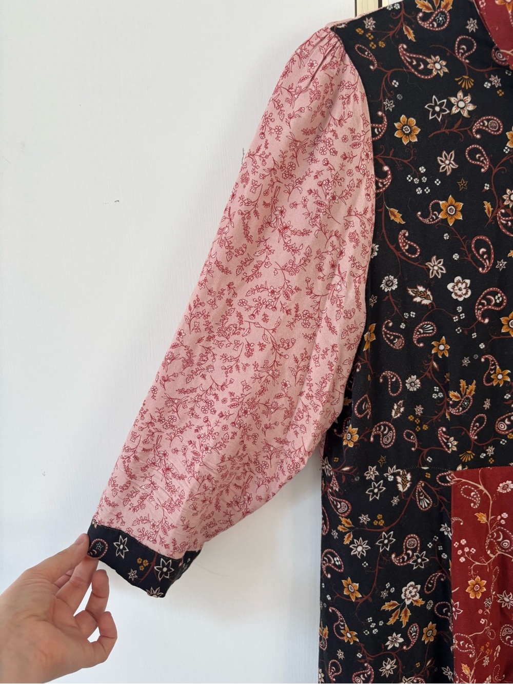 Zara Woman Patchwork Paisley Floral Maxi Shirt Dress XL Boho Prairie Whimsigoth - Picture 3 of 12